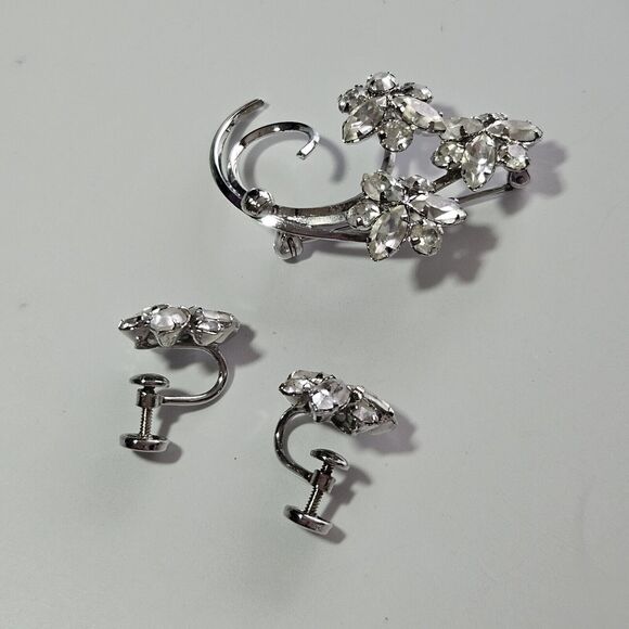 *Sale* Star Art Vintage Rhodium Plated Sterling Rhinestone Brooch Screw Back - Picture 9 of 11